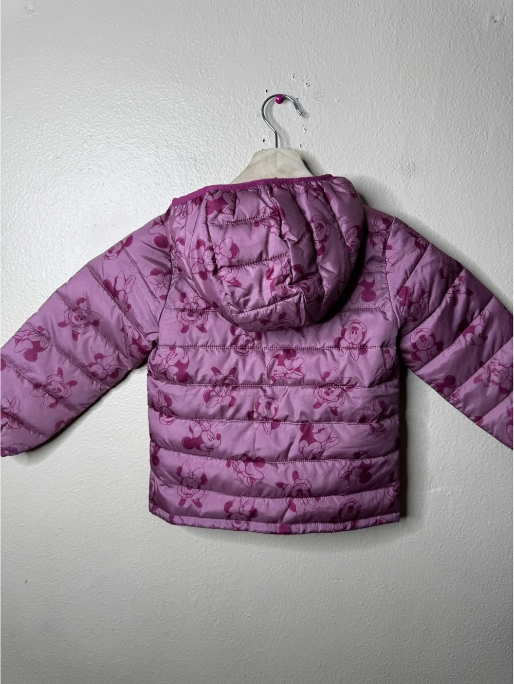 Baby Gap Disney Girls Size 5 Puffer Jacket Pink Minnie Mouse Hooded Full Zip